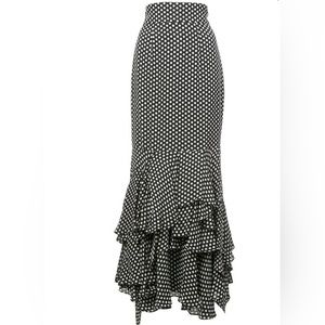 MILLY POLKA DOT PRINT SILK GEORGETTE SKIRT IN BLACK